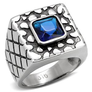 2CT CRT BLUE SAPPHIRE STAINLESS STEEL MENS RING-5 sizes